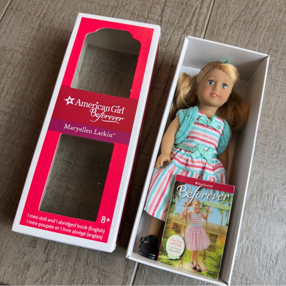 American Girl Maryellen Mini Doll in Pink & Aqua Striped Dress 2015